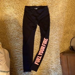 Workout leggings with cute saying on the side of the leg!